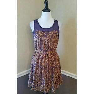 Plum Purple & Goldenrod Print Sleeveless Boho Dress ModCloth Mystree Small